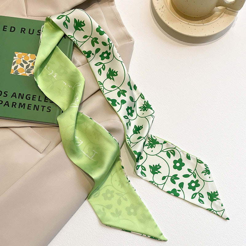 Luxurious Floral Imitation Silk Skinny Scarf