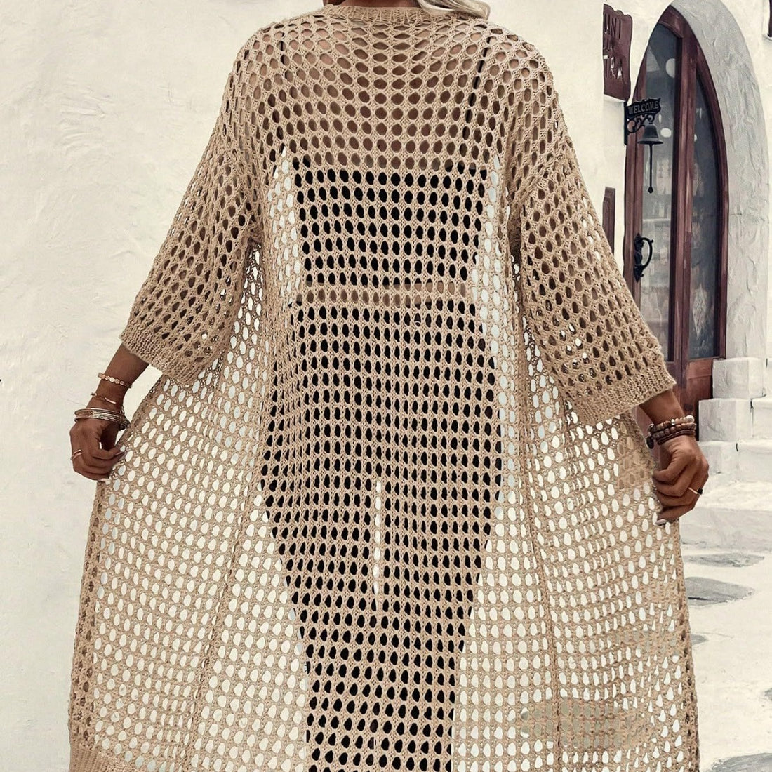 Women's Open-Knit Long Cardigan