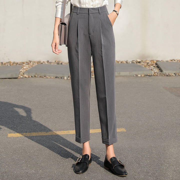 Nine-point High-waisted Black Slim Pleated Cigarette Tube Radish Slacks