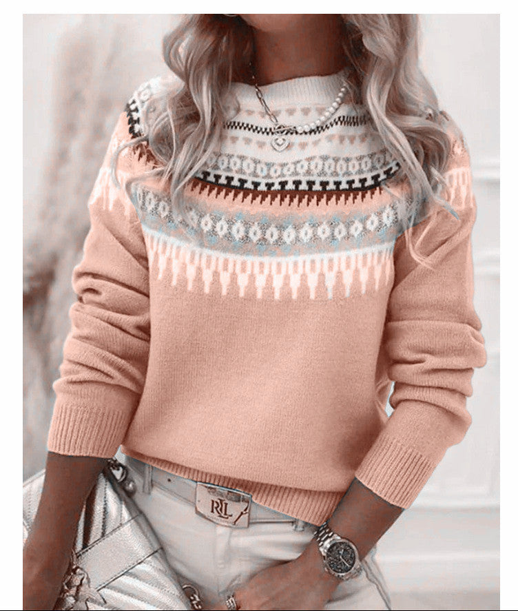 Women's Round Neck Multicolor Loose Fashion Pullover Sweater