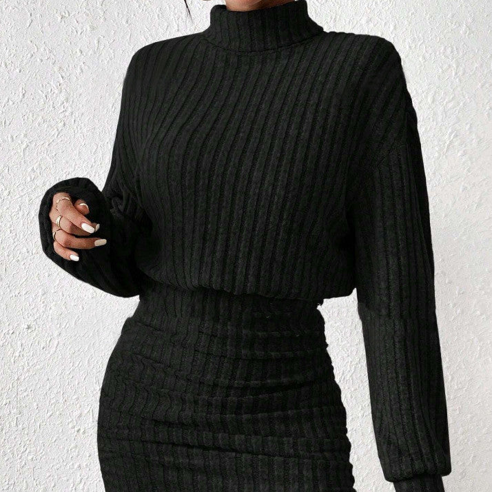 Long Sleeve High Neck Ribbing Knit Suit