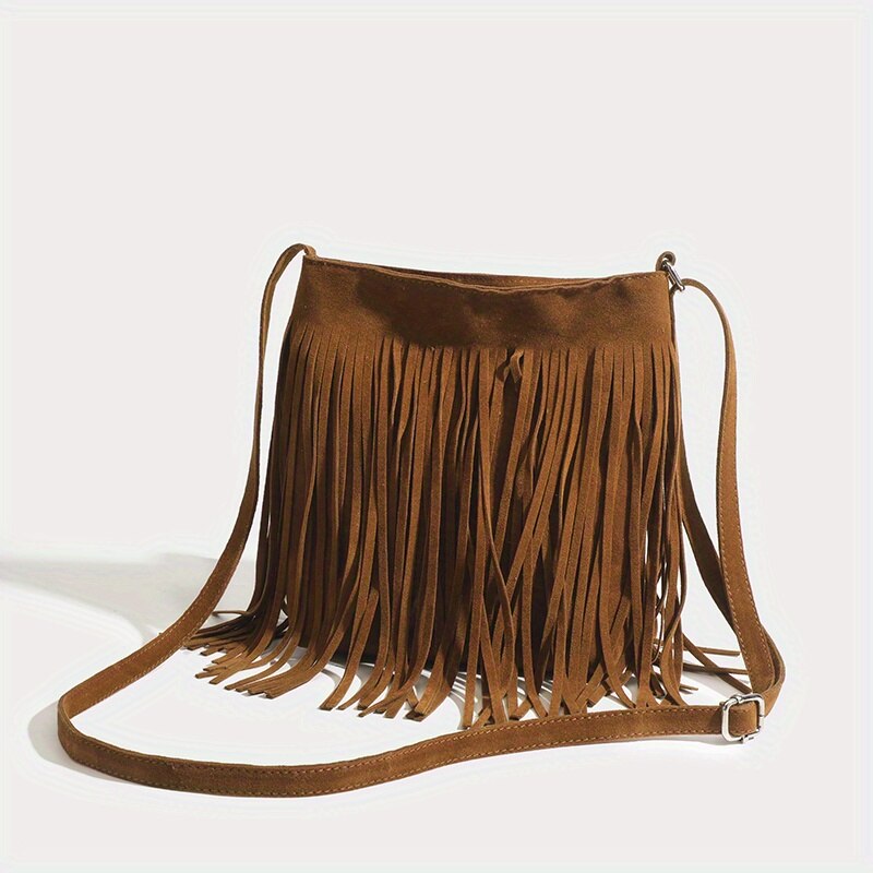 Vintage Faux Suede Fringe Crossbody Bag