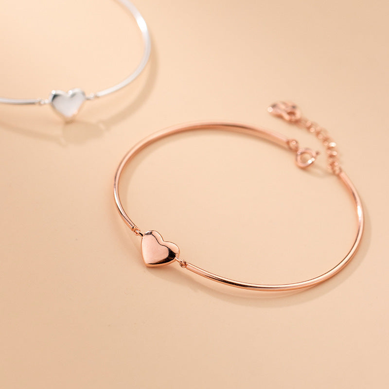 Women's Glossy Heart Sterling Silver Bracelet