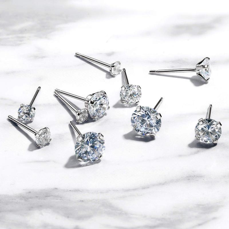 Stainless Steel Zirconia Crystal Stud Earrings for Women – Silver, 4-8mm, Wedding Jewelry