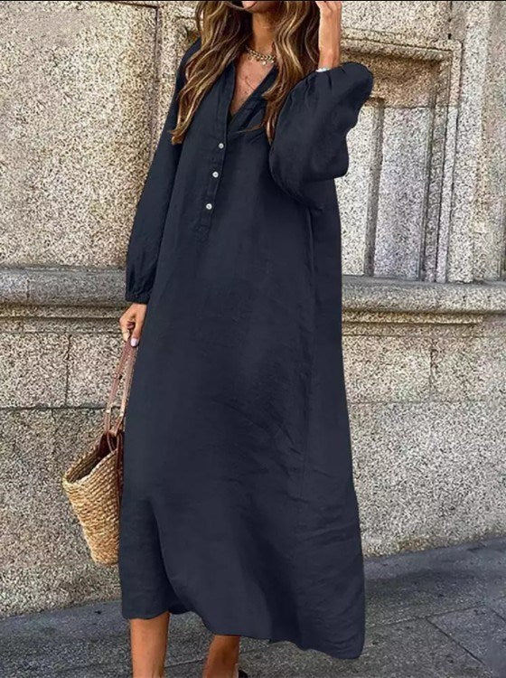 Artistic Style Retro Women's Cotton And Linen Swing Dress