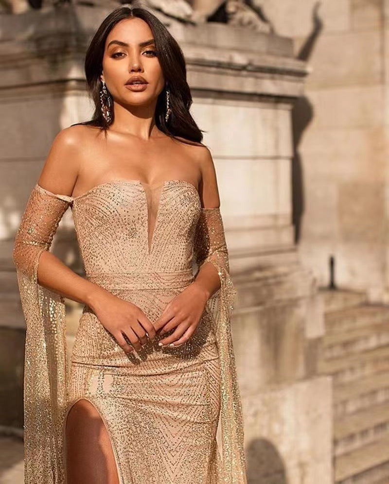 Raglan Sleeve Tube Top Split Dress