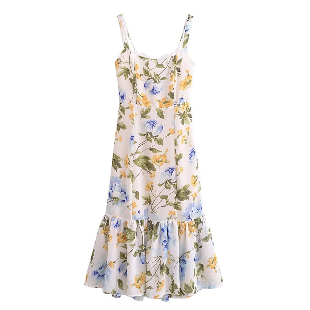 Women's Color Lace Fake Two-piece Suspender Dress
