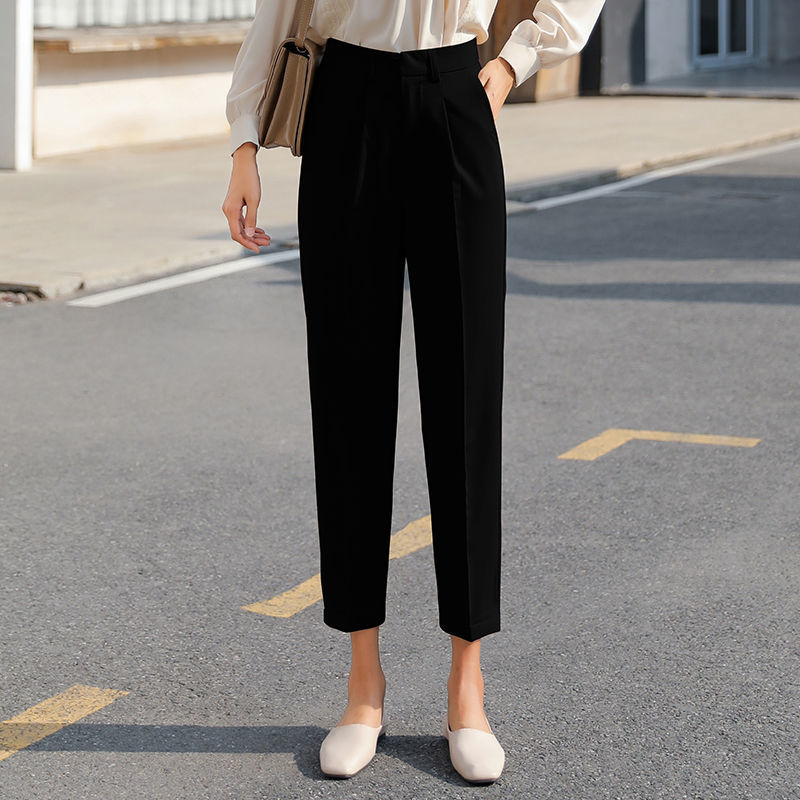 Nine-point High-waisted Black Slim Pleated Cigarette Tube Radish Slacks
