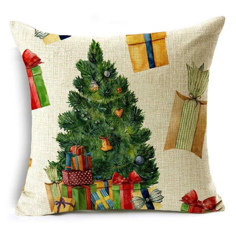 Merry Christmas Linen Throw Pillow Cover, 18x18