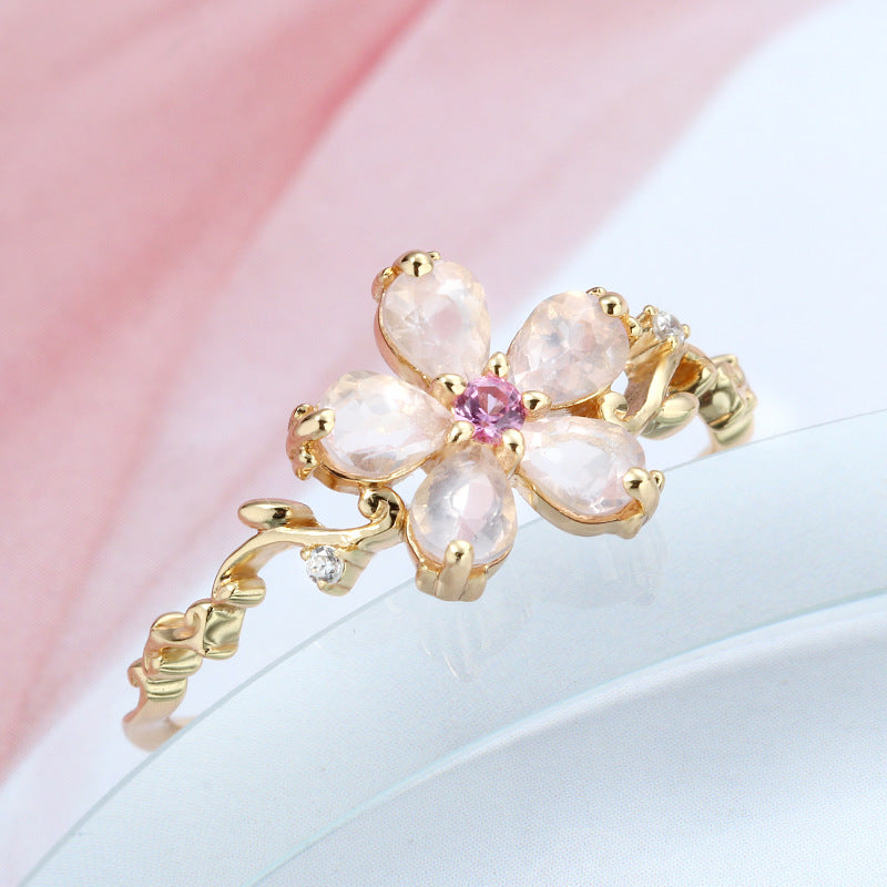 S925 Sterling Silver Crystal Flower Ring