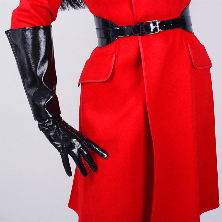 Patent PU Leather Long Gloves 50cm Large Sleeves Puff Sleeves