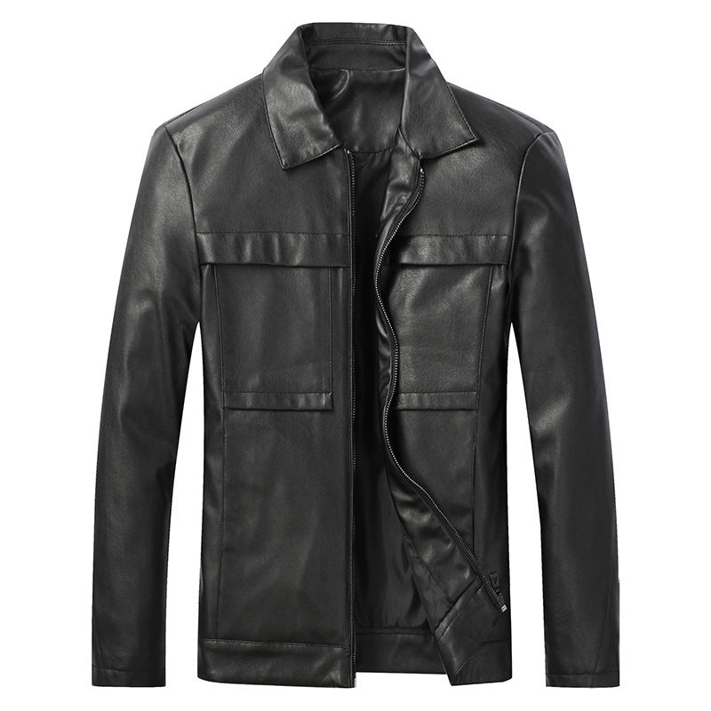 Men's Motorcycle Faux Leather Jacket Slim Lapel Casual Faux Leather Jacket