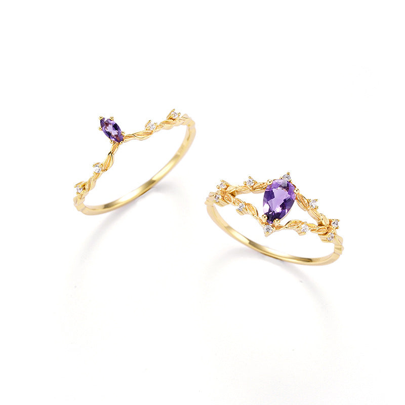 S925 Silver Plated 14k Gold Zircon Ring Set
