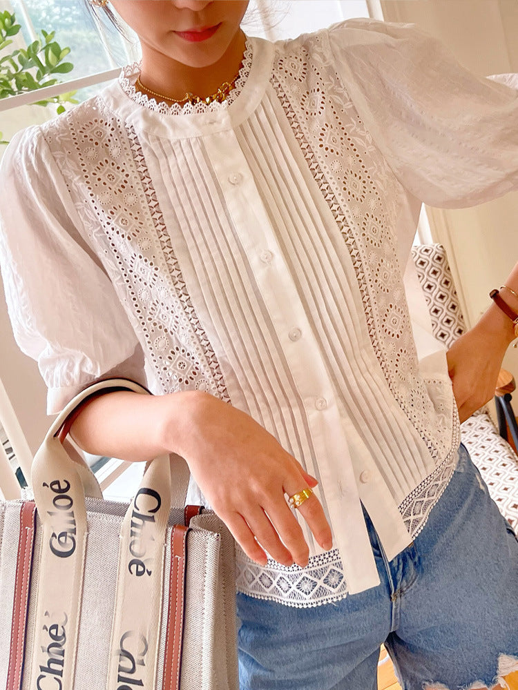 New Women's French White Embroidered Shirts