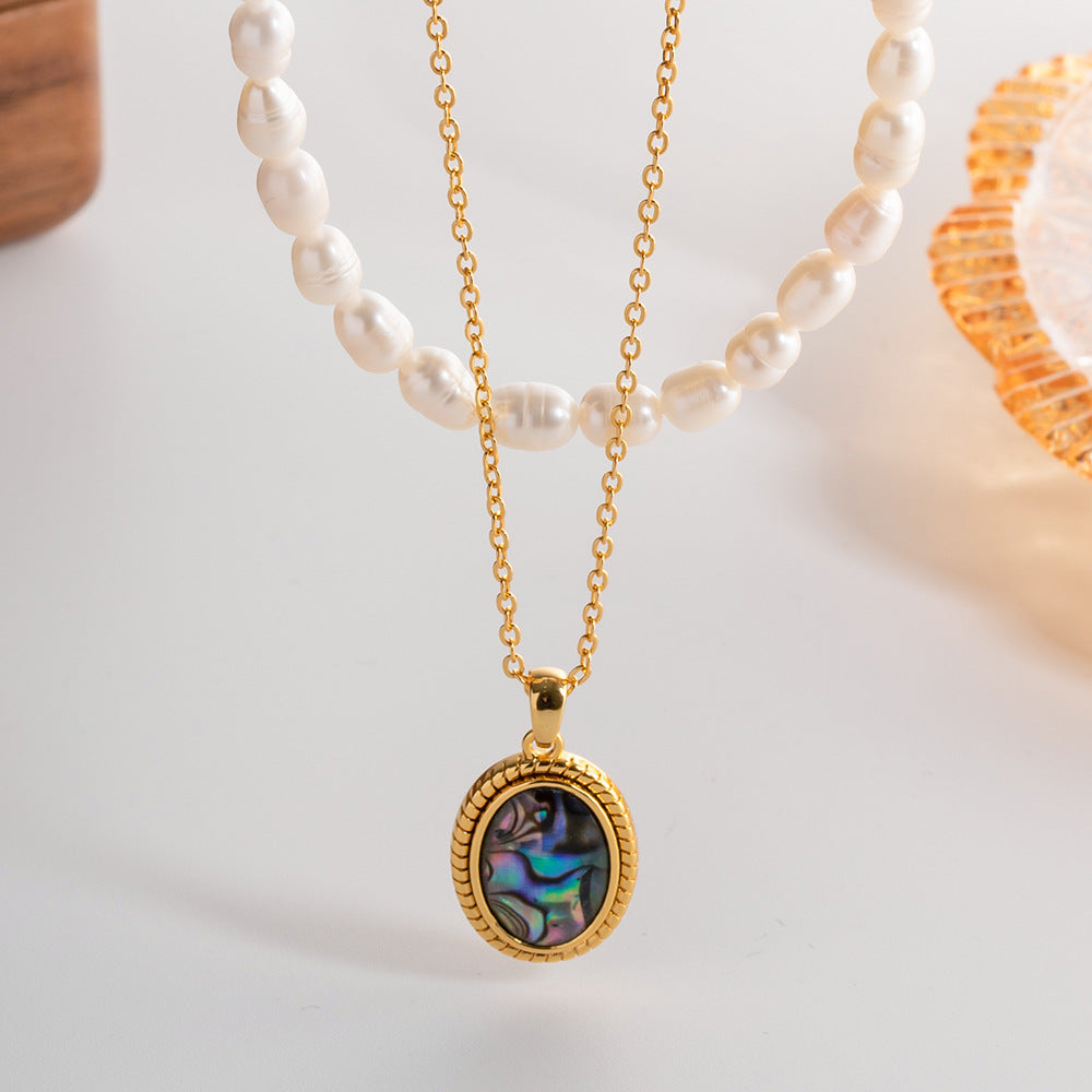 Double-layer Glass Oval Pendant Necklace