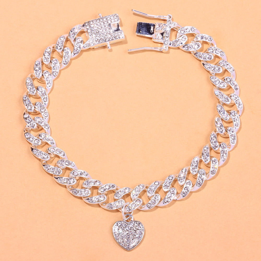 Rhinestone Heart Shaped Cuban Anklet Fashion Trend New Anklet