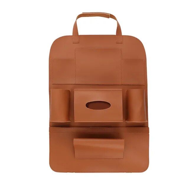 PU Leather Car Backseat Organizer with Tablet Holder & Multi-Pocket Storage