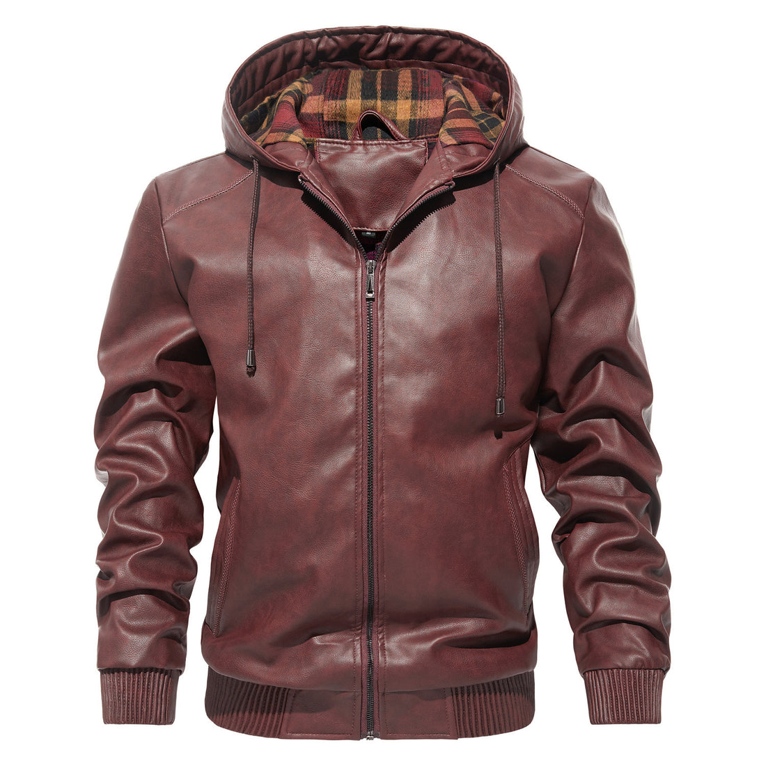Men's Casual All-matching Hooded PU Leather Coat Trendy Basic
