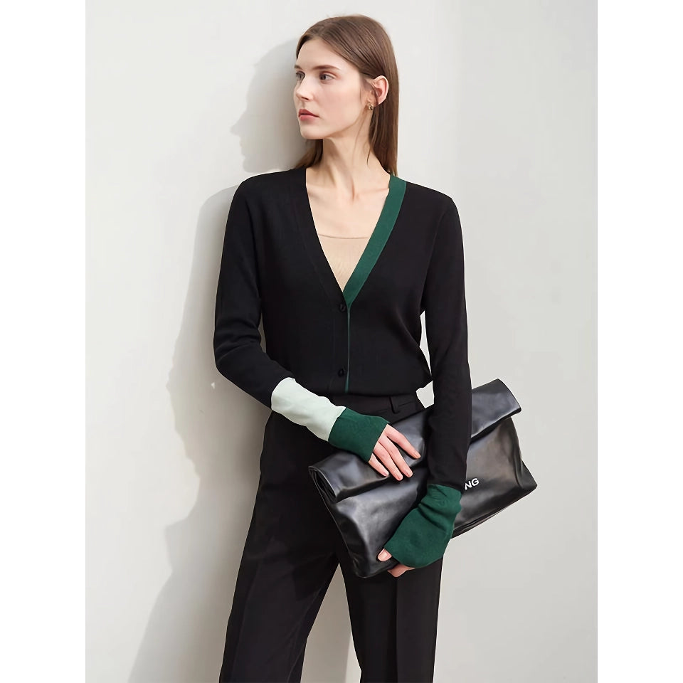 Asymmetric Spliced V-neck Cardigan