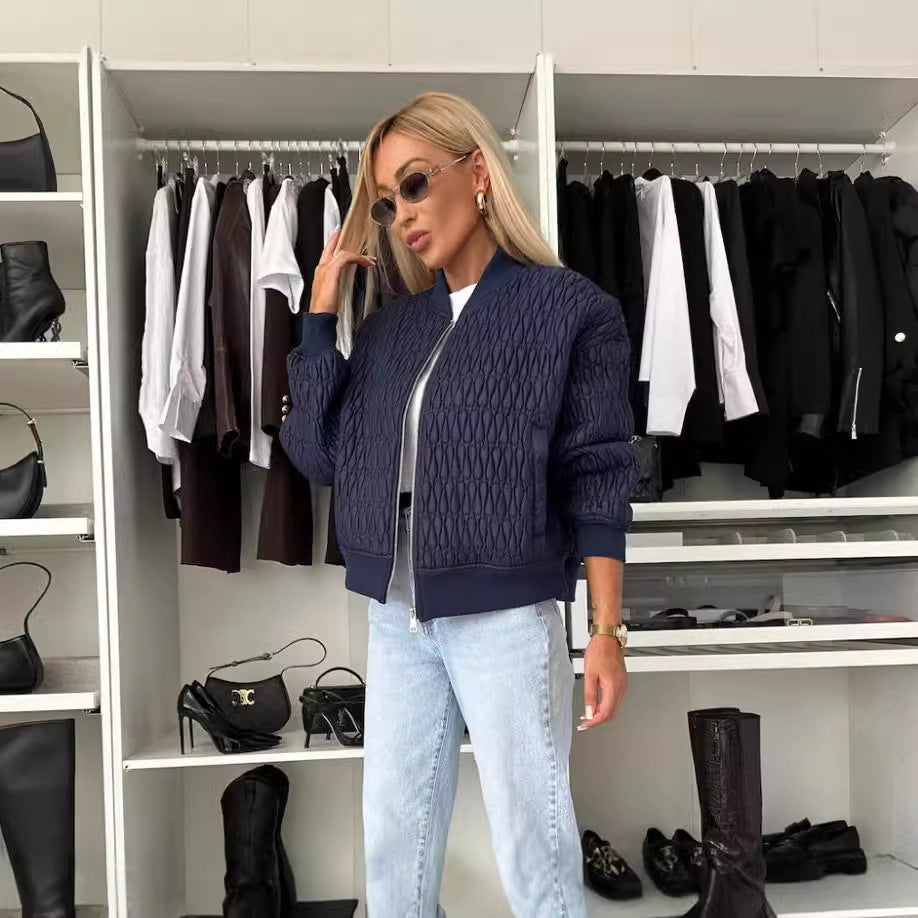 Solid Color Embroidery Short Zip Coat Jacket