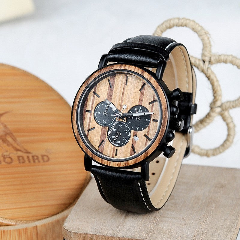 Multi-functional Men's Wooden Luminous Watch