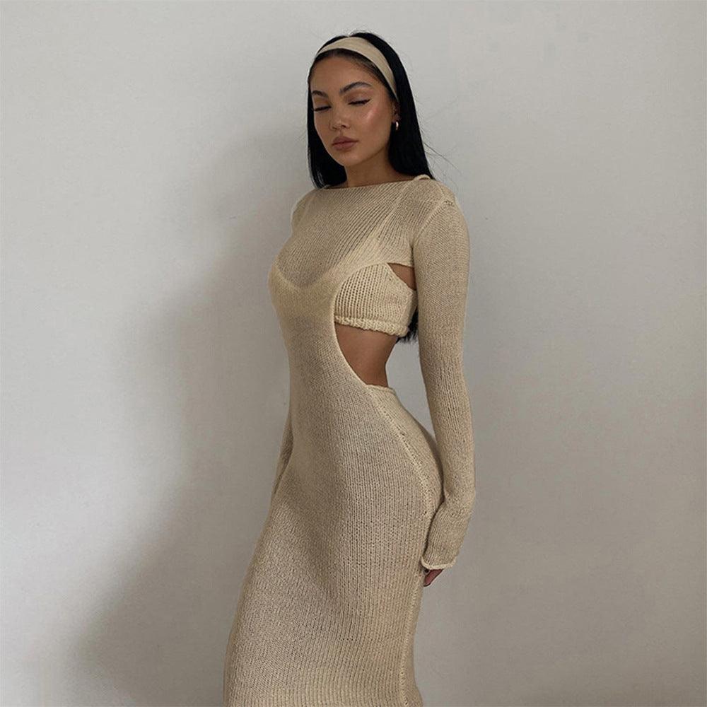 Sling Vest Round Neck Long Sleeve Early Autumn Temperament Dress
