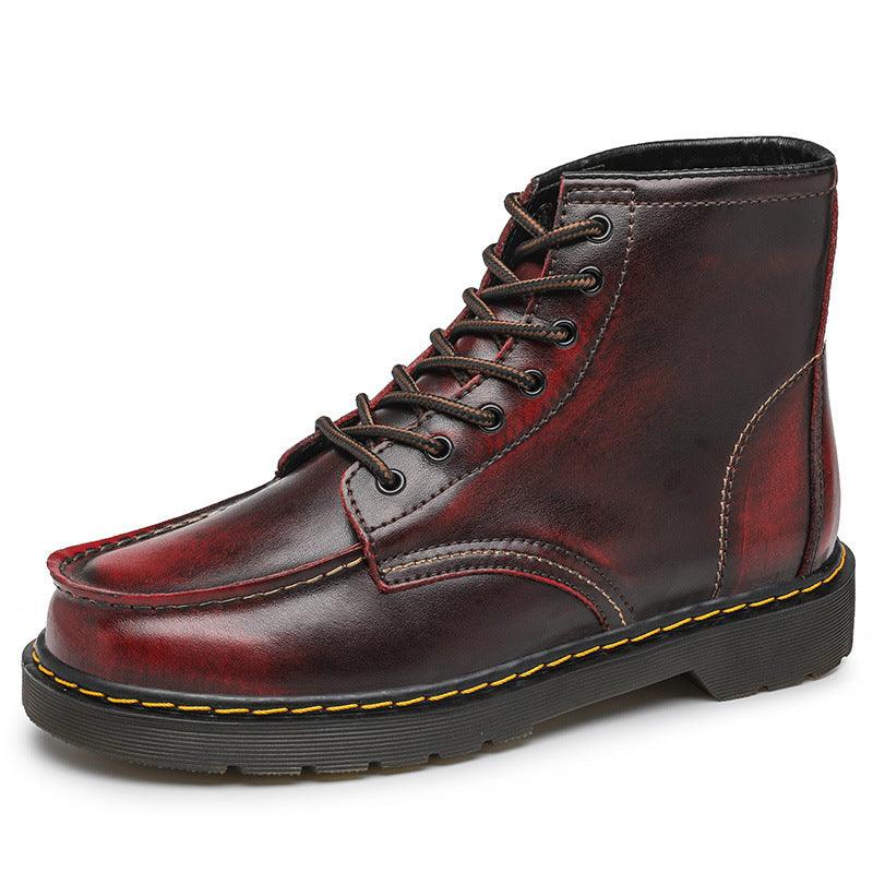Men's Cowhide Martin Men's High-top British Fan Car Plus Velvet Trend Tooling Boots