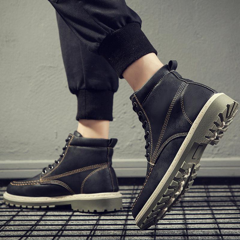 Autumn Men's High-top Combat Boots British Leather Work Boots