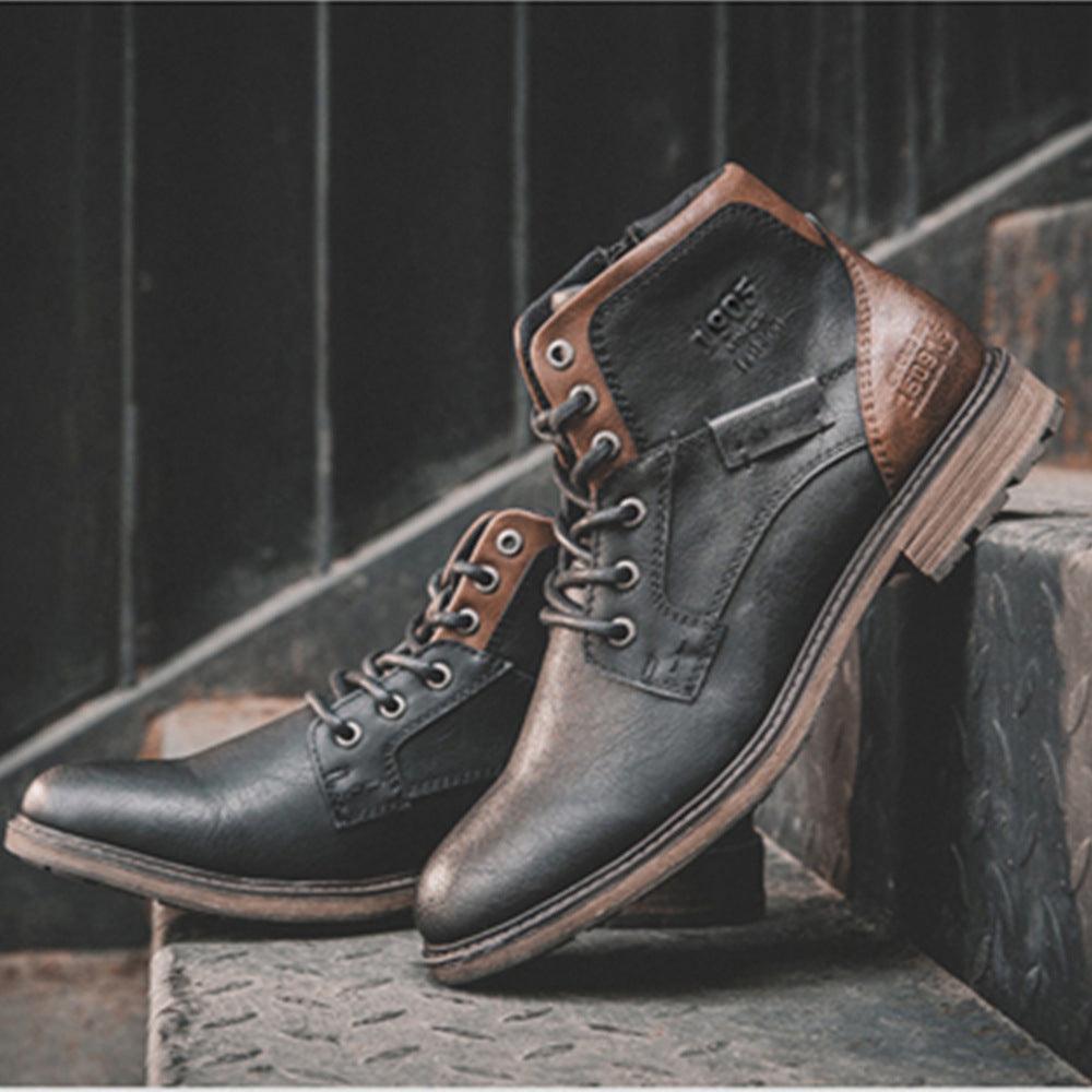 Men's Vintage PU Leather Combat Boots