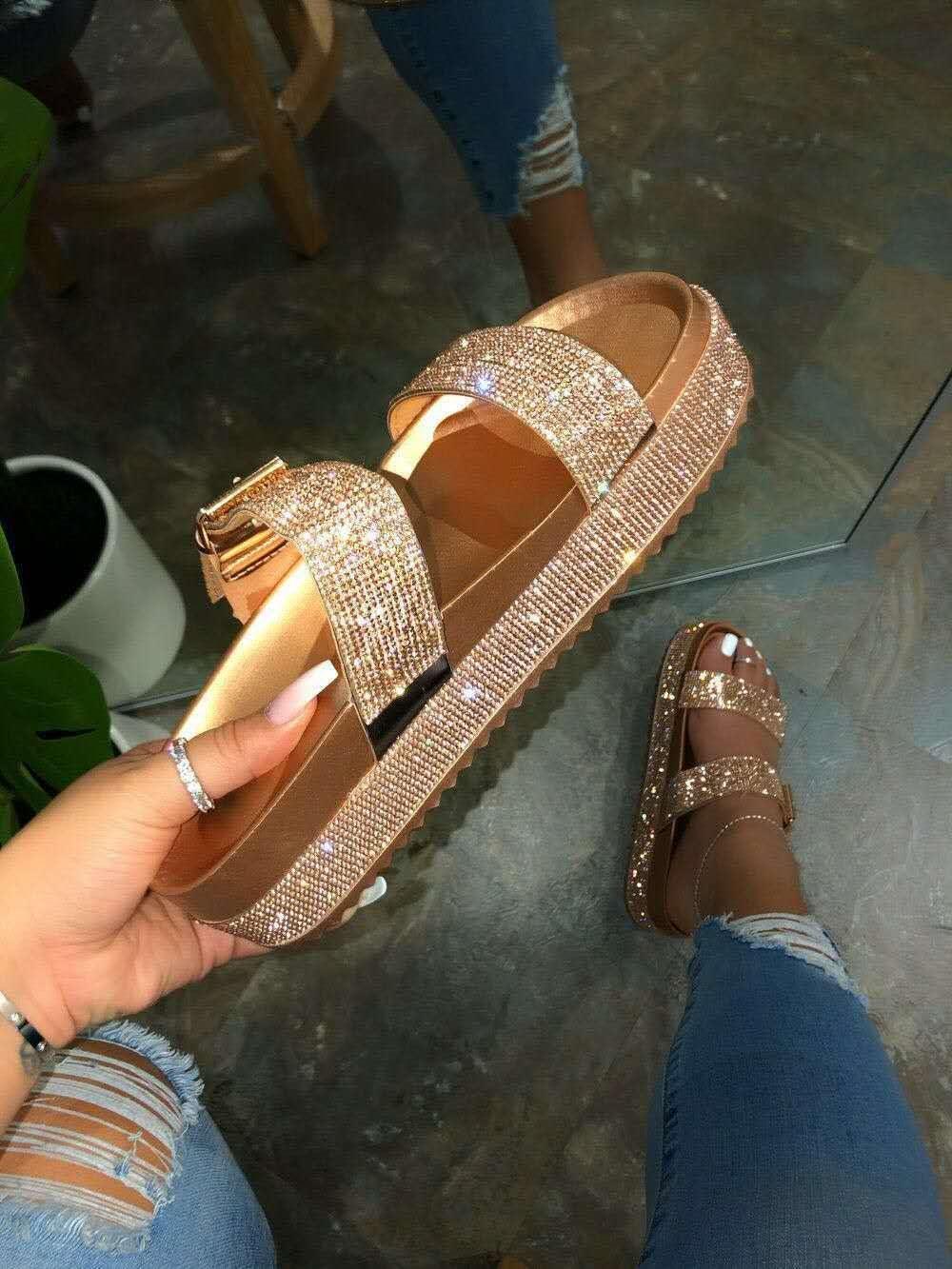 One-line Fashion Rhinestone Sandals