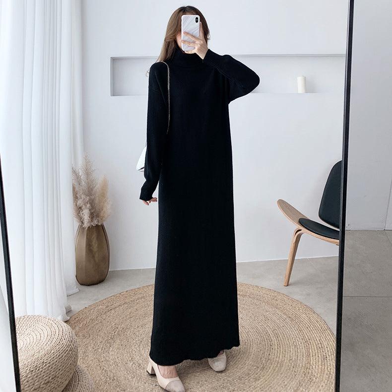 Black Knitted Dress Long Skirt
