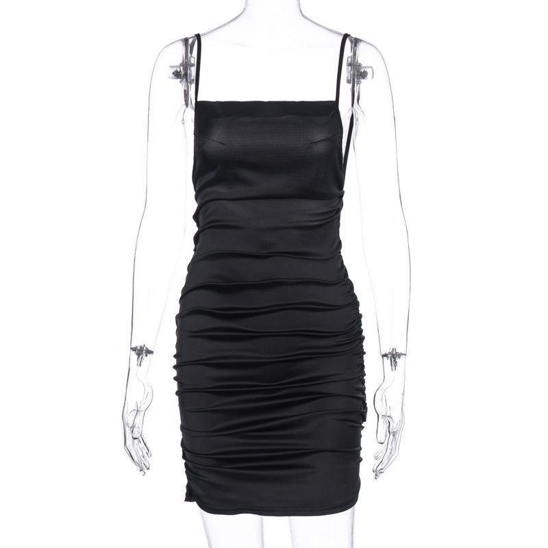 Fashion Dress With Pleated Straps And Open Back
