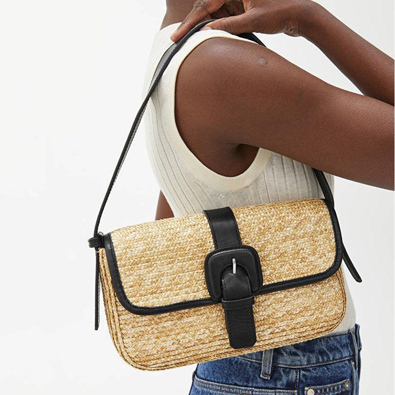 Imitation Straw Stitching Flap Summer Bag