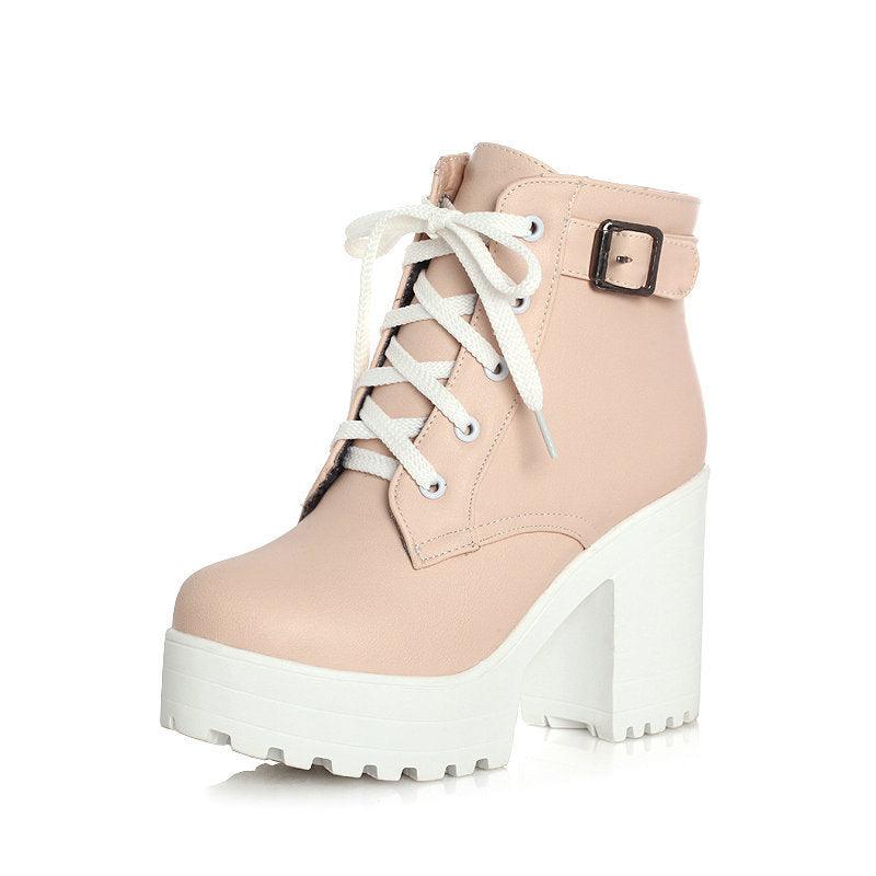 Women's Shoes Martin Boots Lace-up High-heeled Thick Heel Women's Boots