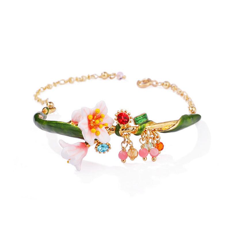 French Forest Hand-painted Enamel Glaze Flower Bracelet Personality Temperament Adjustable Bracelet Hand Jewelry Lady