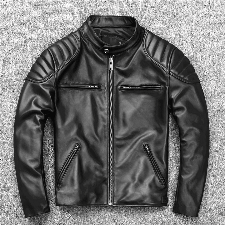 Men'S Motorcycle Stand-Collar Slim Short Youth Leather Jacket - MRSLM