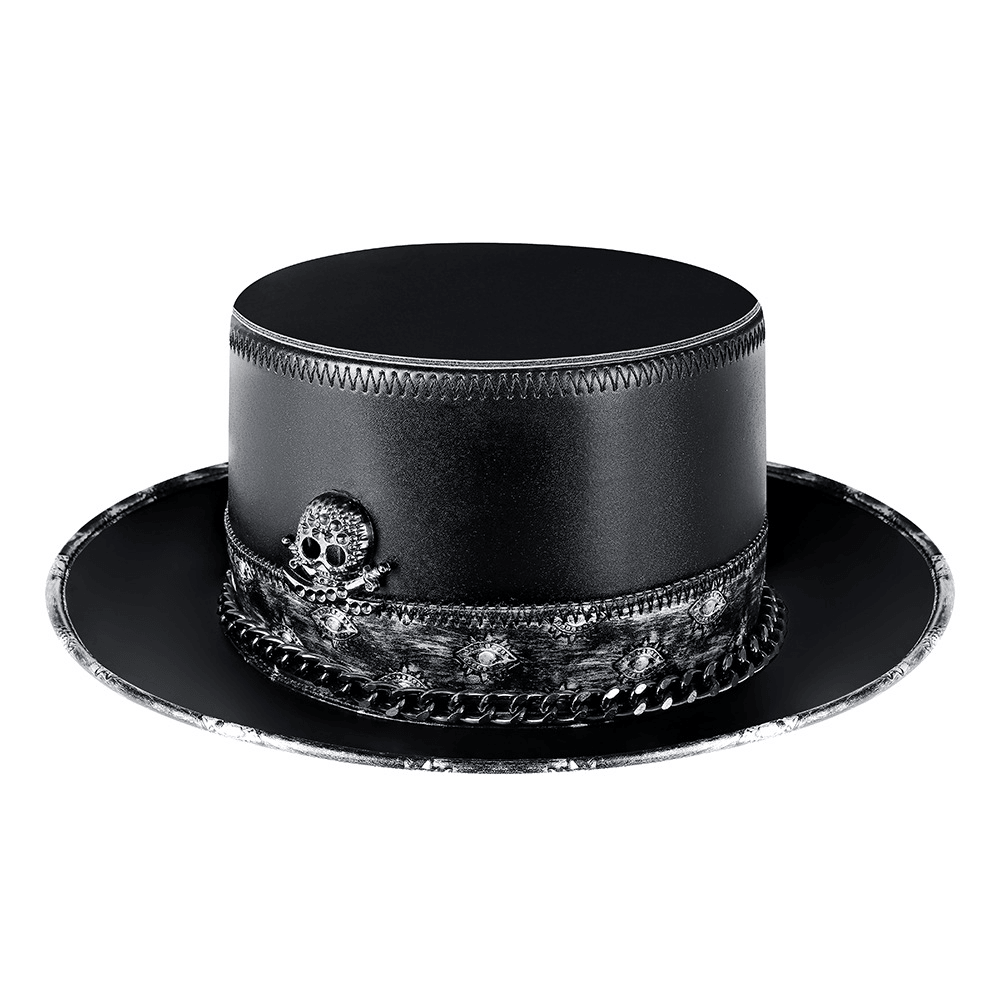PU Leather Skull Chain Gentleman Hat