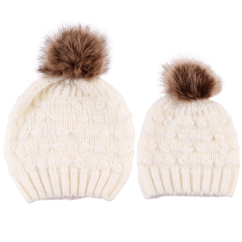 Parent-Child Knitted Hat Spot Butterfly Fur Ball Warm Hat