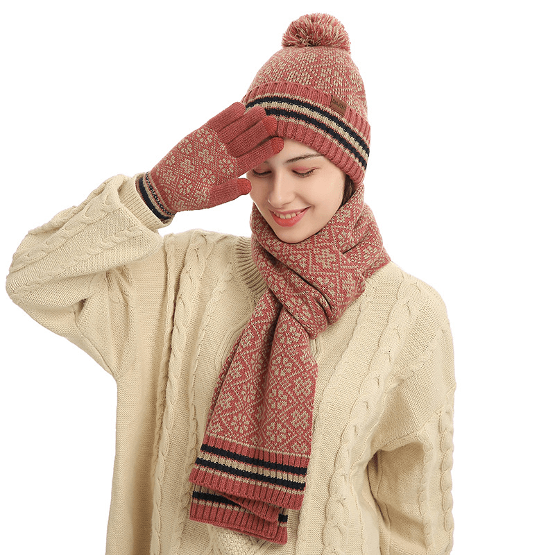 Three-Piece Winter Knitted Warm Hat Scarf and Gloves