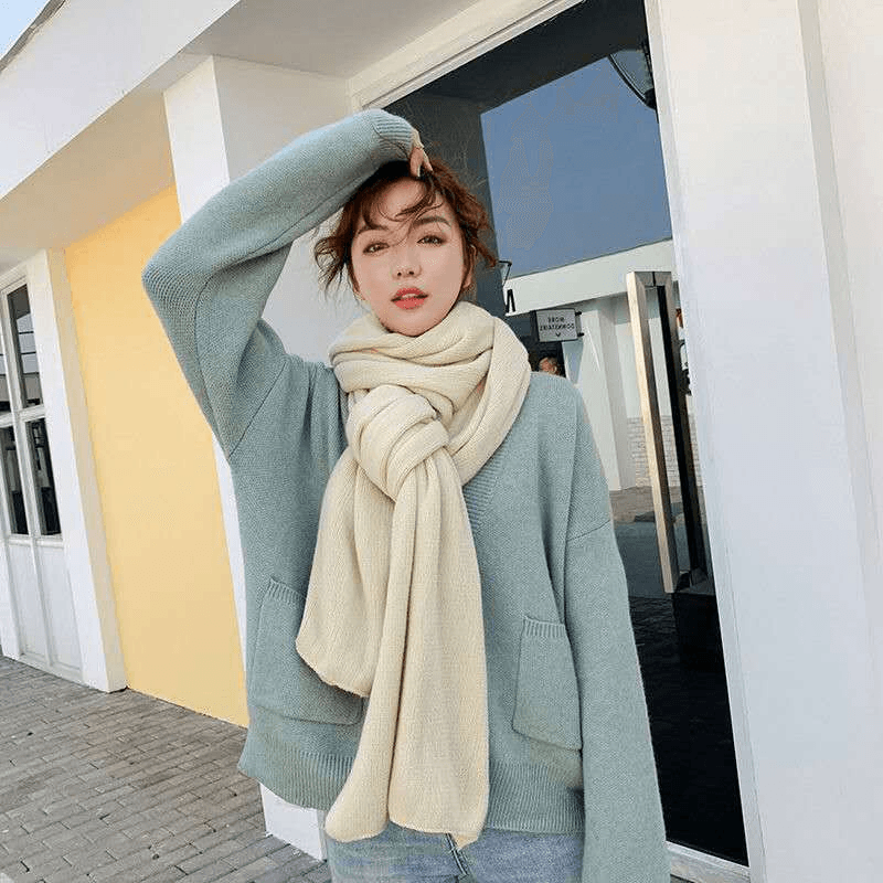 Pure Color Knitted Scarf Women Autumn and Winter