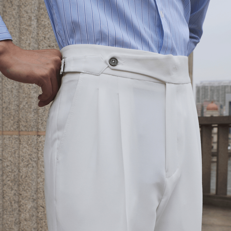 Paris Buckle Double Pleated Curled Side Gentleman Neapolitan Non-Iron Casual Pants