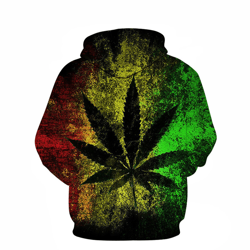 Green Leaf 3D Digital Printing Couples Hoodie Trendy Sweater Baseball Jacket