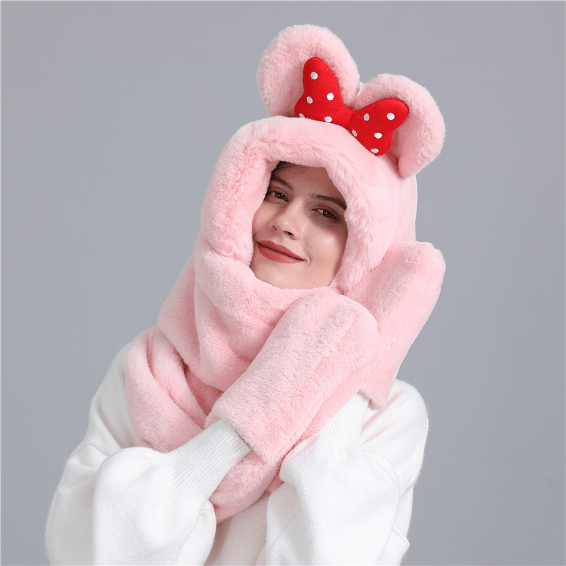 Scarf Hat Gloves Three-Piece Solid Color Plush