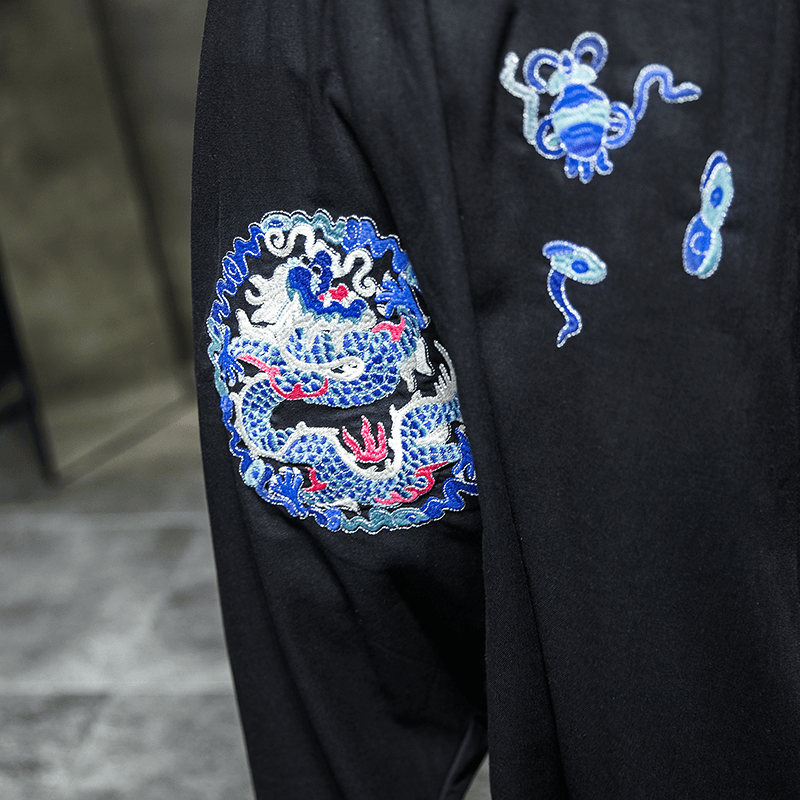 Autumn Country Chaolong Embroidery Casual Pants Loose plus Fat plus Size Straight Tube Low Crotch Span Pants
