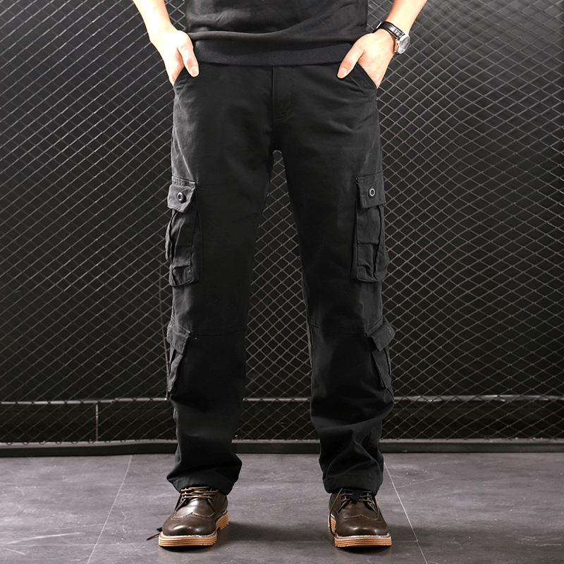 Middle-Aged Straight Leg Multi-Pocket Cargo Trousers