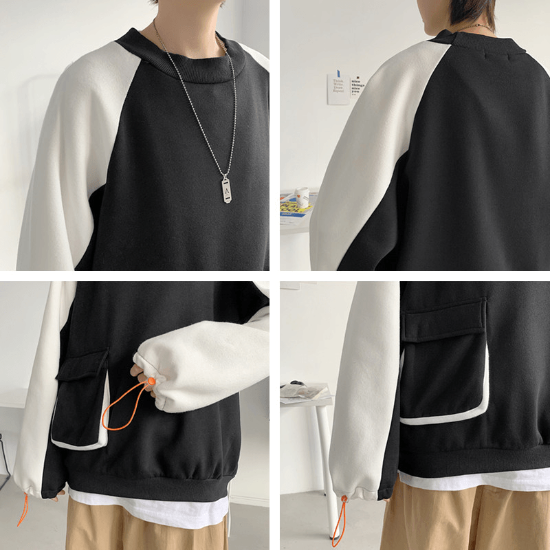 Shirt with the Pocket Sweatshirt Trendy Men plus Velvet Loose Clothes with Big Pockets Hong Kong Style Trendy Hip-Hop Sports Jacket
