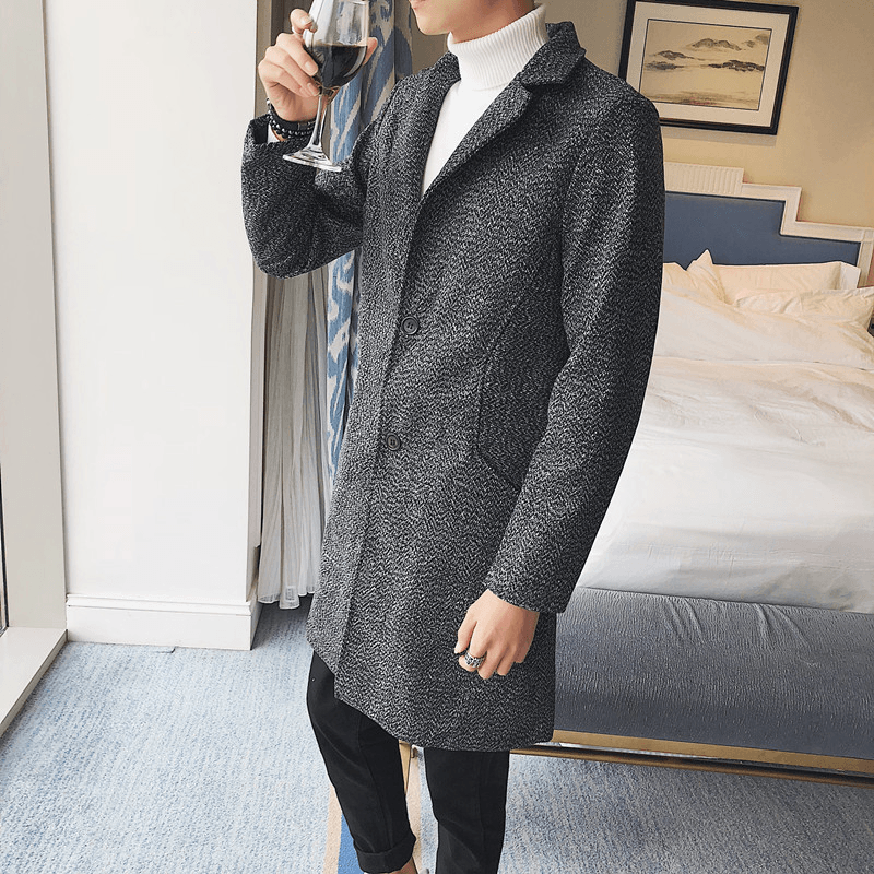 Autumn Mid-Length Windbreaker Korean Men's Woolen Coat Large Size