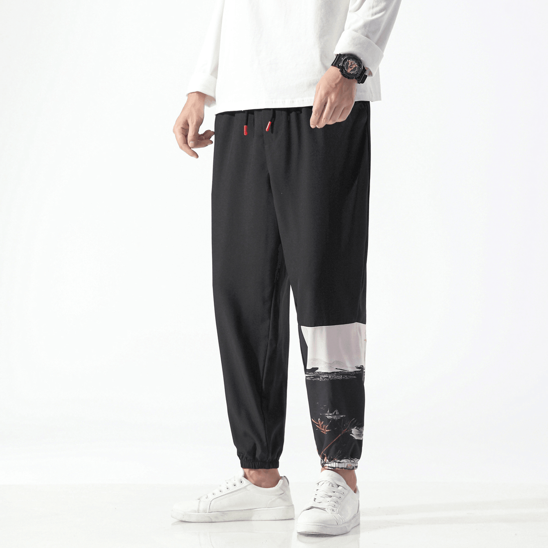 Chinese Style Men's Printed Casual Cropped Trousers
