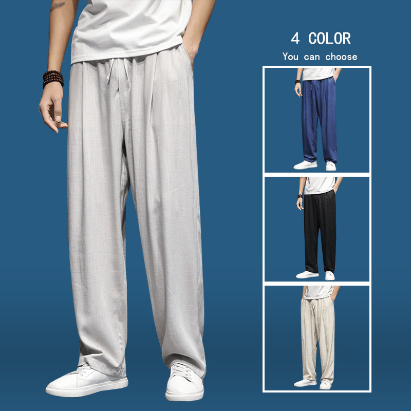 Cotton Blend Harem Pants Men's Loose Straight Wide Leg Pants