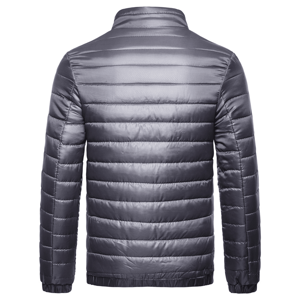 Men's Solid Cotton-Padded Jacket with Standing Collar
